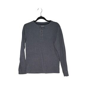 Lands End Mens XL Blue Gray Waffle Knit Thermal Long Sleeve Henley Shirt